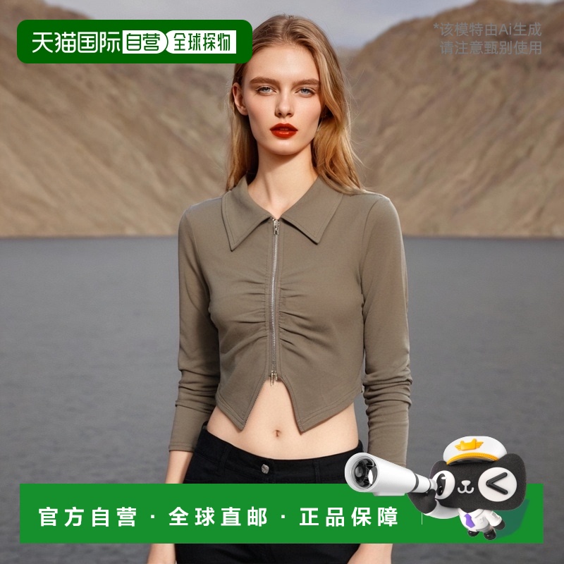 日本直邮DISPARK 女士前褶皱双拉链长袖T恤 DI24AU08L0003针织衫