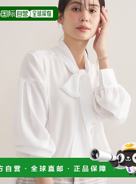 1h可退 日本直邮INDIVI 女装 仿丝绸质感 荷叶袖蝴蝶结衬衫 12785