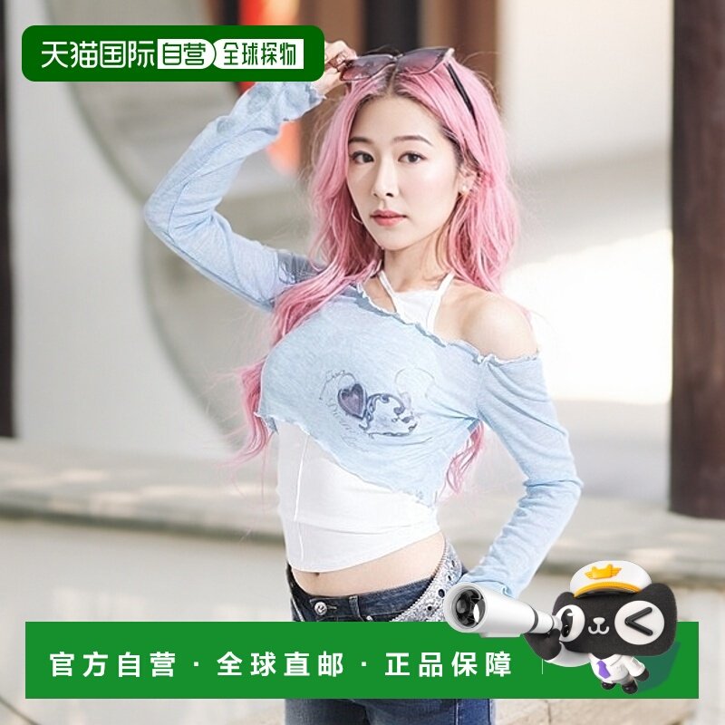 1h可退 日本直邮Diable baiser 女士透视心形印花上衣与不对称肩