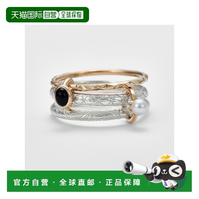 日本直邮日潮 agete 阿卡朵银色/K10卡尔塞多尼/珍珠三连戒指配饰