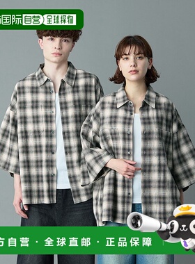 1h可退 日本直邮RUUBON 男女同款双口袋格纹衬衫 RUBsh1450米色