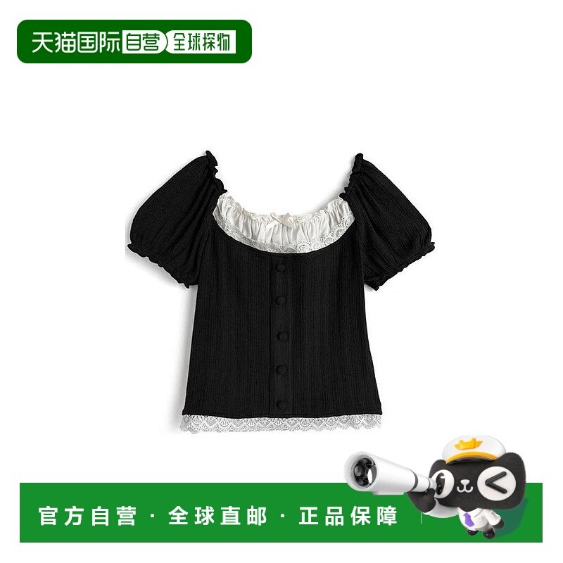 日本直邮日潮 GRL2Way露肩荷叶边蝴蝶结蕾丝上衣 tw1220泡泡袖