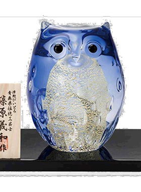 【日本直邮】Aderia阿德利亚 津轻玻璃 装饰品 猫头鹰 紫、色 F-6