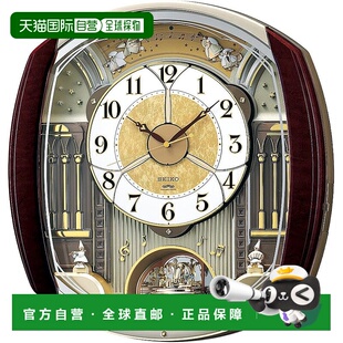 【日本直邮】精工 旋转装饰音乐电子挂钟 大理石纹深棕色 RE564H