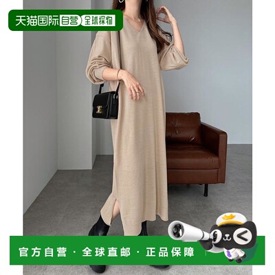 1h可退 日本直邮andme V领 长袖 毛衣  ONE PIECE新款针织连衣裙