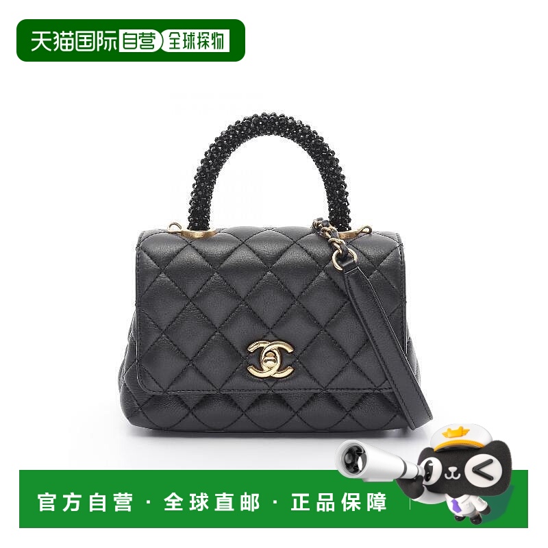 日本直邮中古Chanel香奈儿女包A级95新Coco Handle羊皮斜挎包黑色