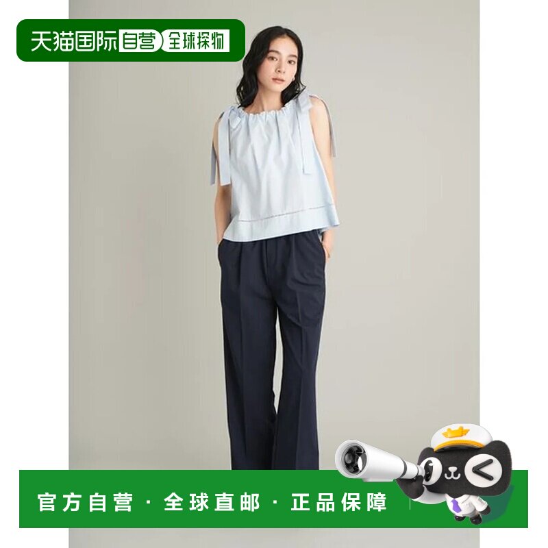 日本直邮Mila Owen 肩带蝴蝶结衬衫配半宽裤套装 LBLU 蓝色上衣