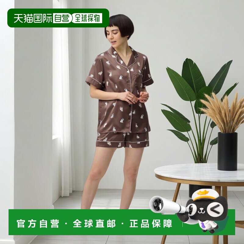日本直邮GU 绸缎睡衣(短袖&短裤)(狗狗图案)
