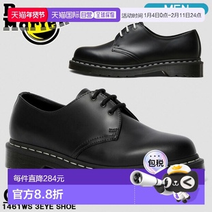 日本直邮Dr.Martens 1461 白色缝线三孔吉布森鞋黑色男士24757001