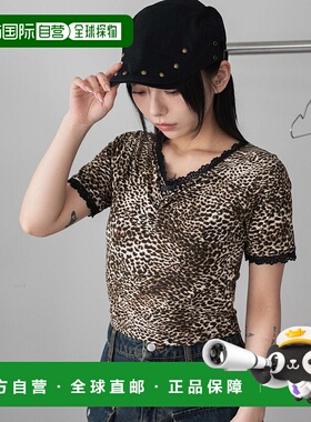 1h可退 日本直邮WEGO 女士豹纹刺绣短袖T恤 WE25SM04L0019蕾丝