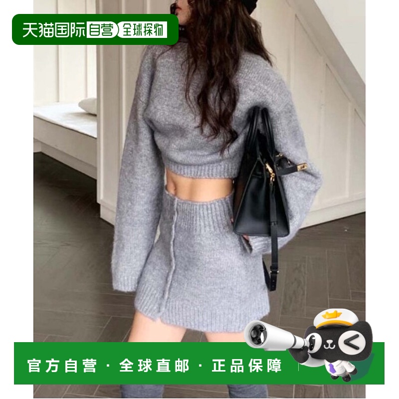 1h可退 日本直邮WEGO 女装 短款针织上衣+前扣高腰迷你裙套装 DF2