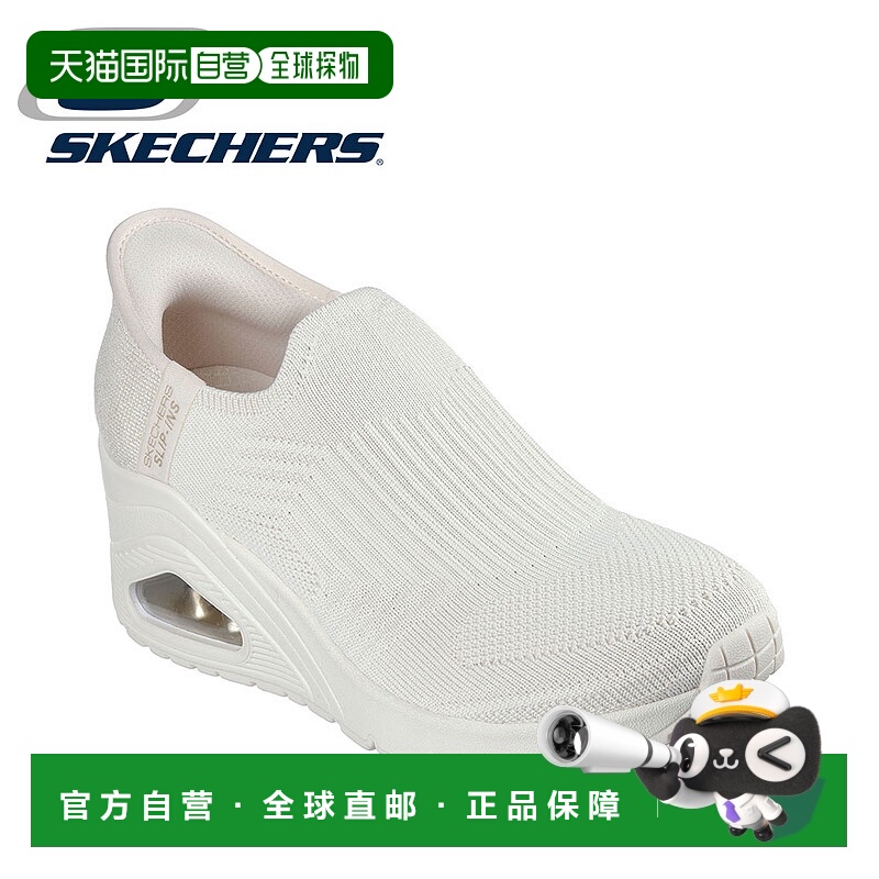 日本直邮Skechers 免提一脚蹬女士低帮坡跟厚底针织鞋黑白Skecher