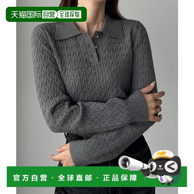 1h可退 日本直邮JUNOAH Louere 金色纽扣麻花针织POLO衫针织衫