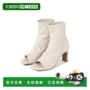 日本直邮日潮 GRL 露趾皮革中筒靴 ZR1028高跟鞋靴子时尚法式厚底