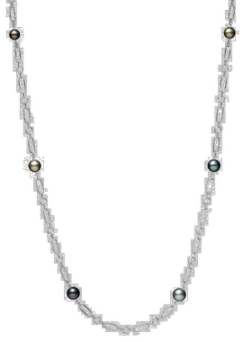 日潮跑腿Mikimoto御木本 女款黑珍珠满天星项链毛衣链 白金 63cm