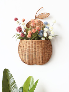 壁挂式香梨花瓶藤花篮创意客厅插花挂壁挂式花盆墙装饰花盆