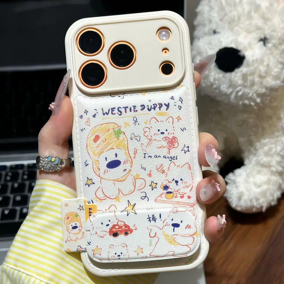 涂鸦小狗支架适用苹果17手机壳iPhone16/15PROMAX新款华为PURA80可爱NOVA14情侣MATE60PRO超火VIVO小米RENO15