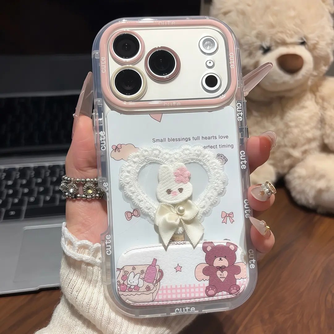 蕾丝蝴蝶结小兔支架适用苹果17手机壳iPhone16/15PRO