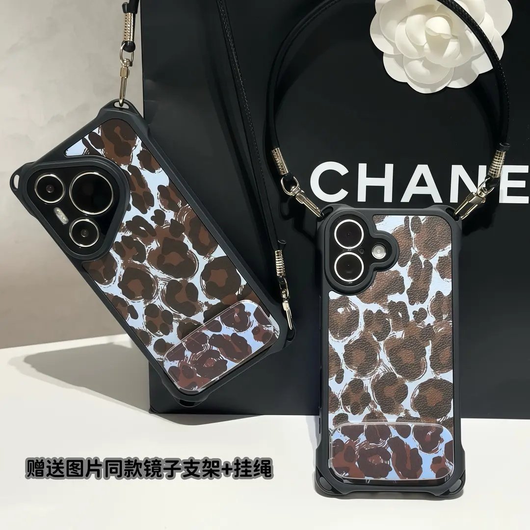 四角挂绳蓝豹纹适用苹果16PROMAX手机壳iPhone15新款华为PURA80创意NOVA14防摔MATE60PRO超火S30小米RENO14软