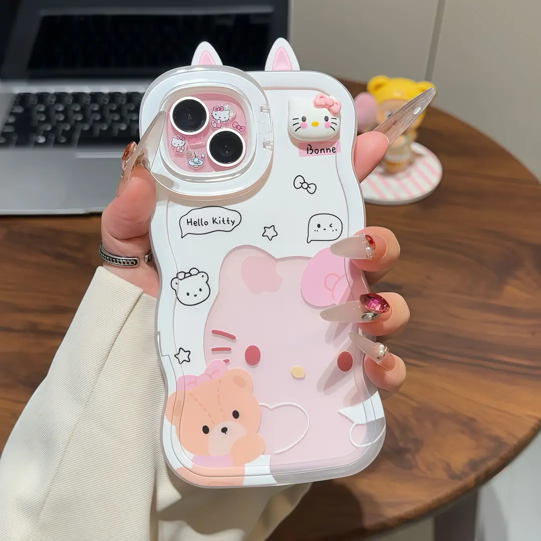 抱熊KT耳朵双支架适用苹果手机壳