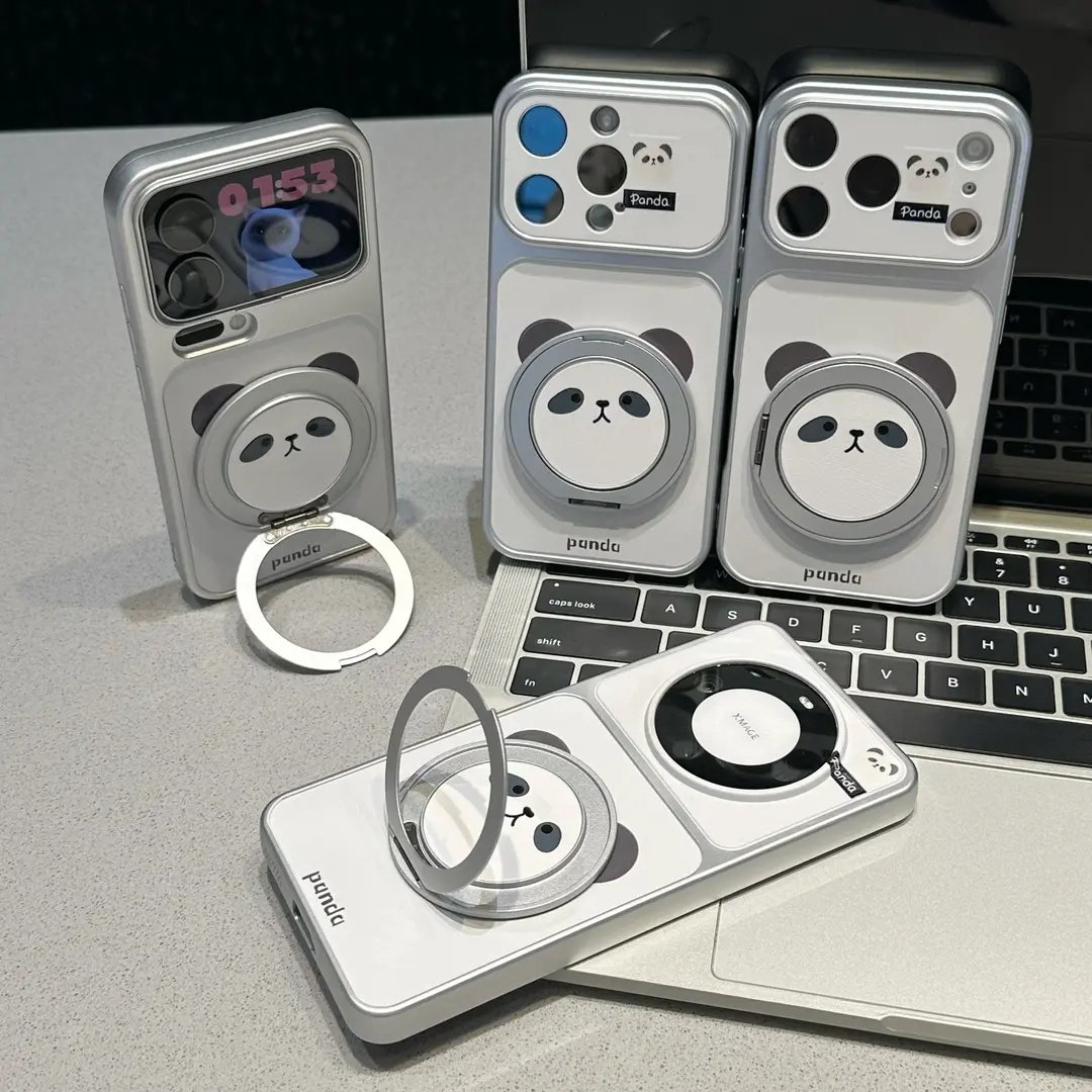 熊猫旋转支架适用苹果17PROMAX手机壳iPhone16电镀秒变壳华为NOVA15可爱MATE60简约VIVOX300超火OPPO小米个性