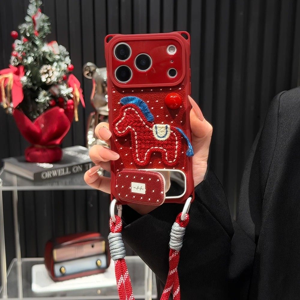 新年红波点刺绣马适用苹果17PROMAX手机壳iPhone16/15四角挂绳华为PURA80可爱NOVA14情侣MATE60本命年S50小米,3C数码配件,手机保护套/壳,淘宝优惠券,粉丝福利购,淘宝优惠卷