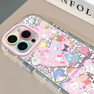 卡通头像彩绘适用苹果16PROMAX手机壳iPhone15 14羽纱泡芙华为NOVA14可爱PURA80闺蜜MATE60PRO粉VIVO小米OPPO