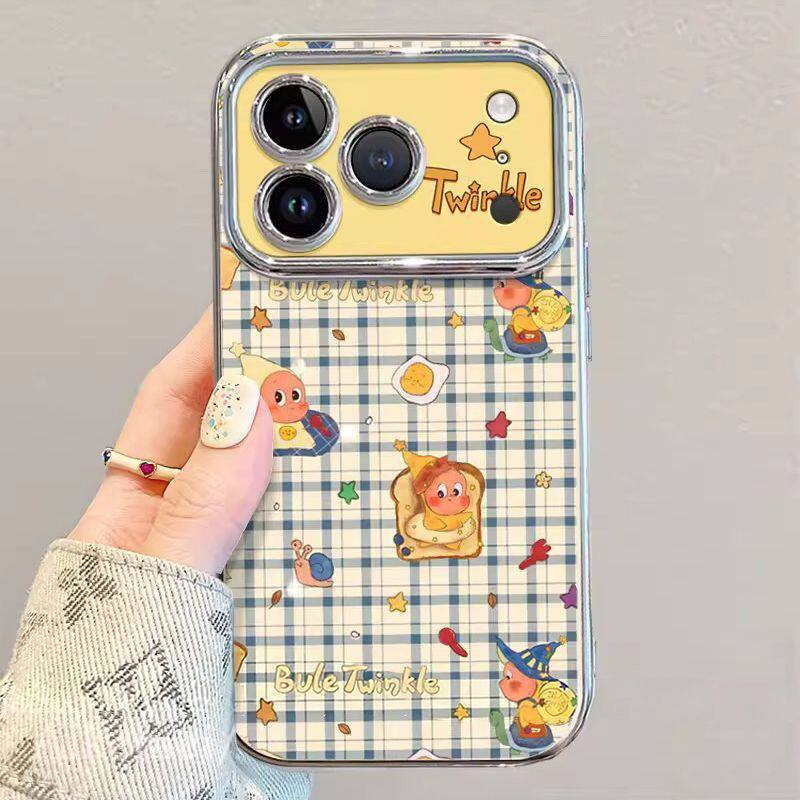 格子星星人适用苹果17手机壳iPhone16/15PROMAX电镀大视窗华为PURA80可爱NOVA15全包MATE60PRO情侣RENO15小米
