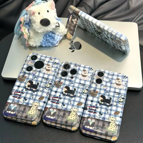 格纹滑板小狗适用苹果手机壳
