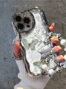 电镀银水墨蝴蝶适用vivos18手机壳y200i新款s17/s16/s15/s12镜面x100/x90/x80高级iQOO12/11s软neo9清新y78女