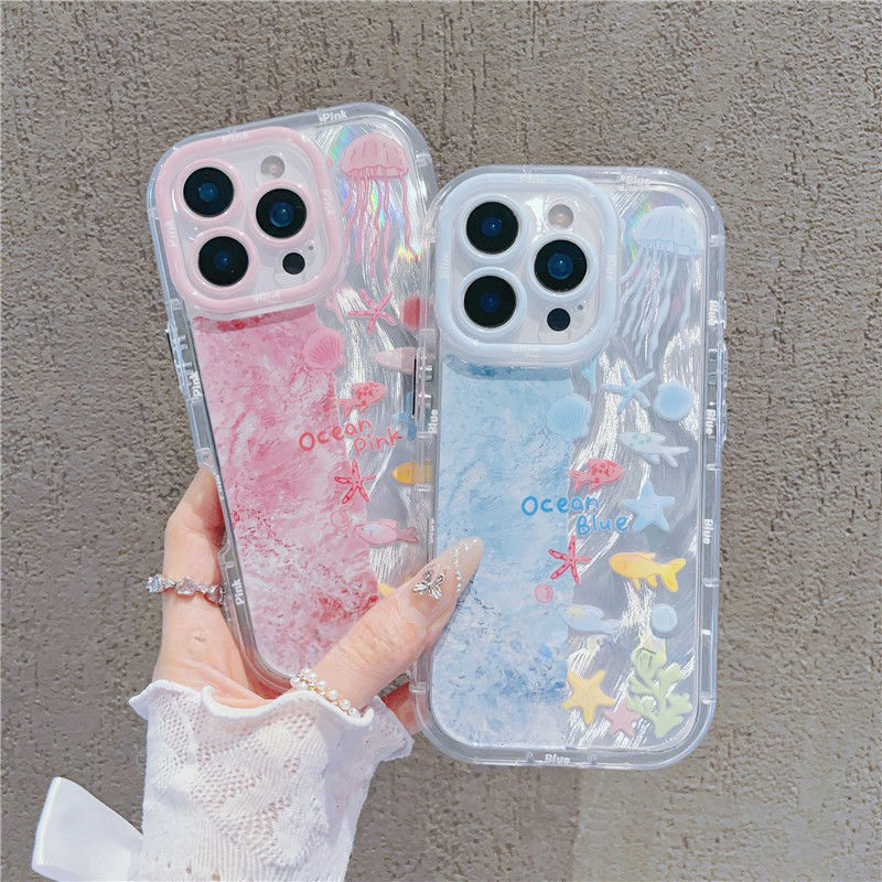 海洋水彩小鱼适用苹果手机壳