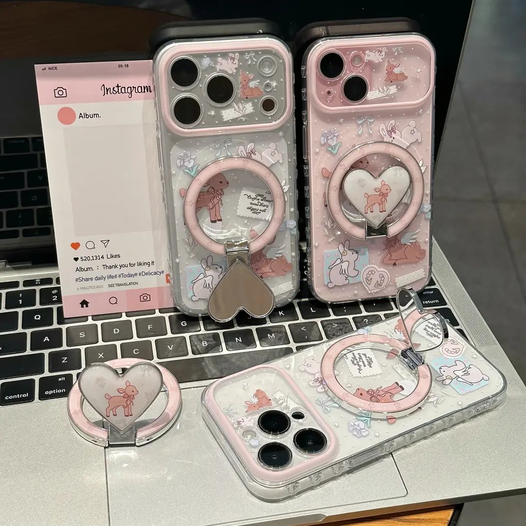 爱心小鹿支架适用苹果手机壳