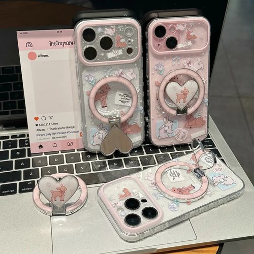 爱心小鹿支架适用苹果手机壳