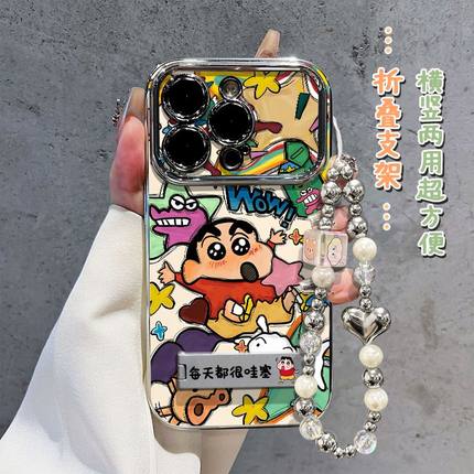 电镀涂鸦猪猪小新适用OPPORENO12手机壳K12/K11新款A97/A93S/A58创意RENO11/10/9/8/7卡通FINDX7/X6防摔A3/A2