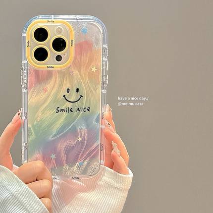彩虹笑脸适用红米TURBO3/K70手机壳k60新款K50/K40PRO夏日NOTE13/12TPRO透明小米CIVI4PRO网红14/11晕染9PRO