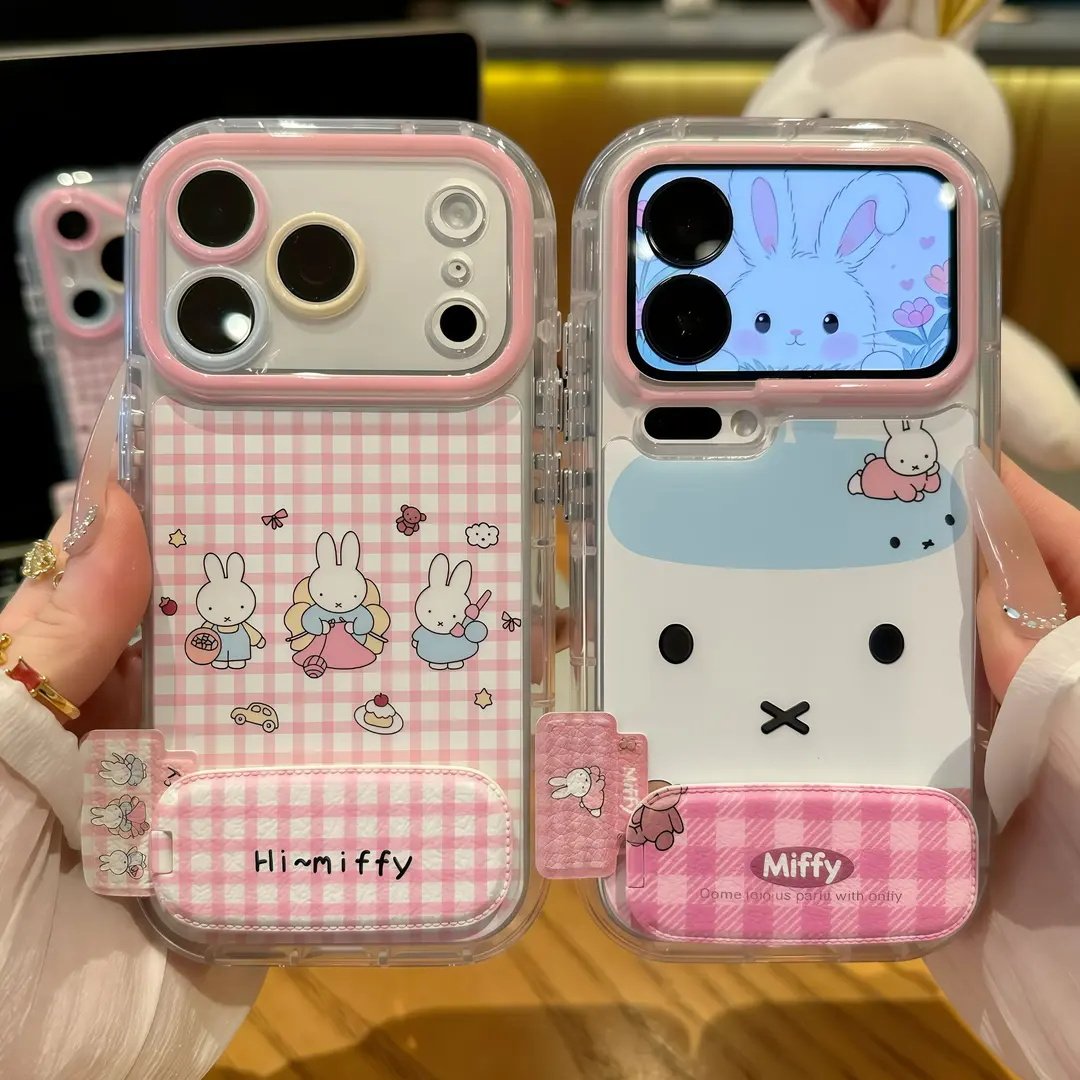 格纹米菲兔标签支架适用苹果17手机壳iPhone16/15PROMAX透明泡芙华为PURA80可爱NOVA14闺蜜MATE60防摔S50小米