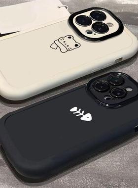 简约小猫咪鱼骨头适用OPPORENO12手机壳K12X新款A97/A93/A55秋冬RENO11/10/9/8/7情侣FINDX7/X6小众1加ACE3粉