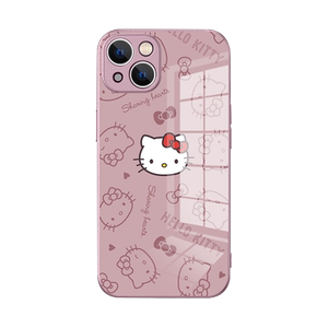 凯蒂猫适用苹果15手机壳iPhone14/13玻璃壳12/11pro卡通xr新款xsmax超火7高级感8p情侣se3防摔14plus镜面ip粉
