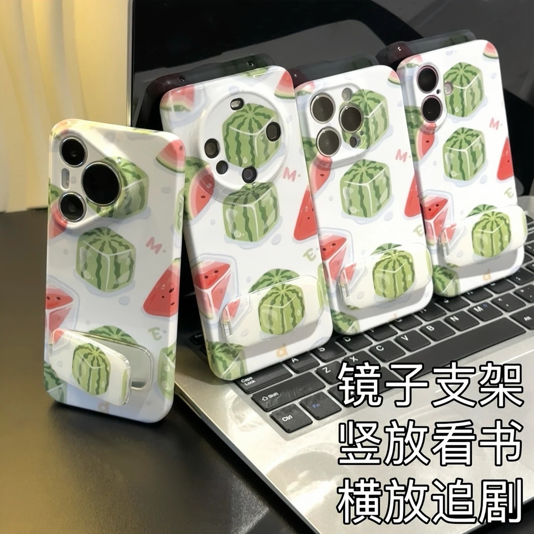 冰块西瓜镜子支架适用苹果16PROMAX手机壳iPhone15/14菲林华为PURA80新款NOVA14全包MATE60创意S30小米RENO14