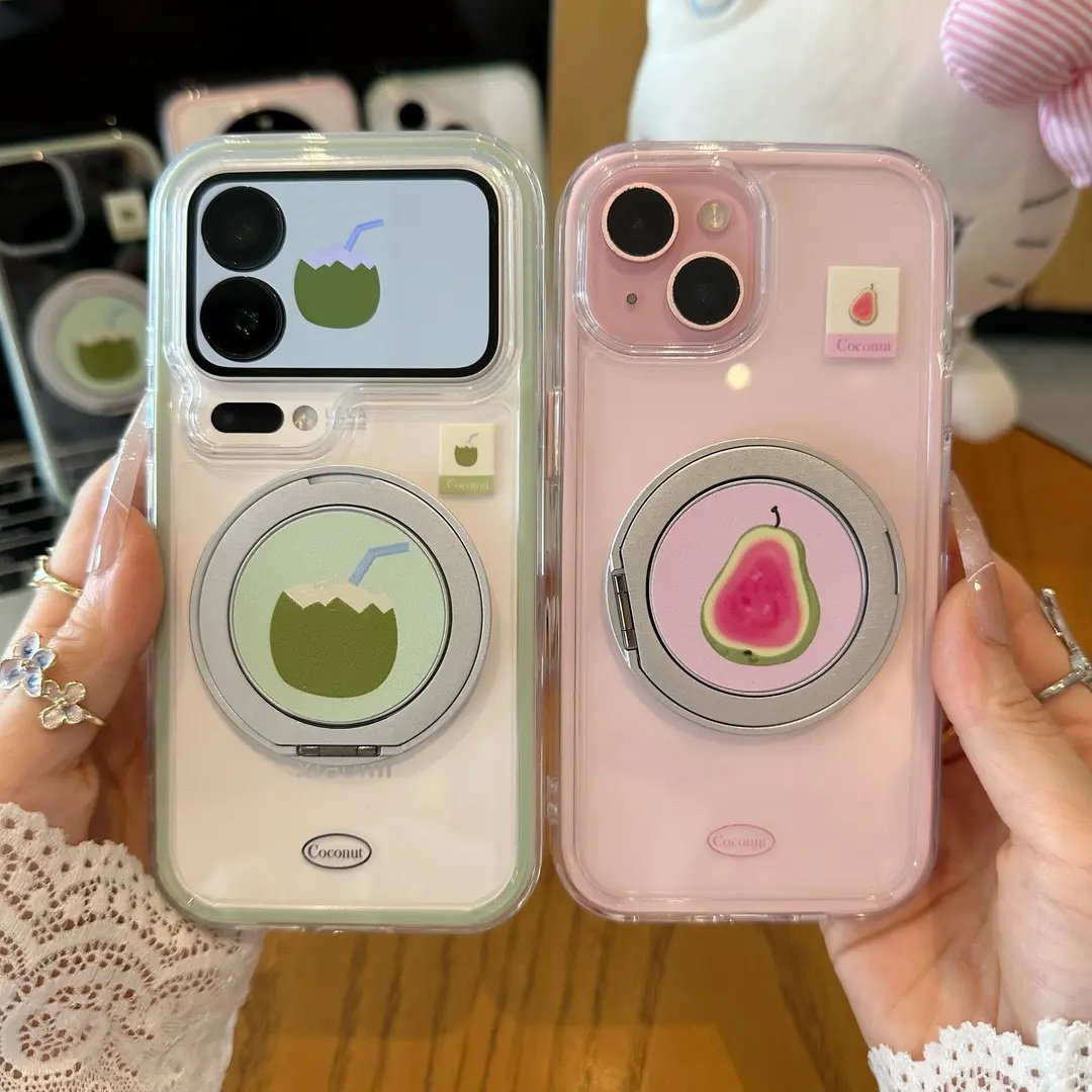 芭乐椰子旋转支架适用苹果17手机壳iPhone16/15PROMAX新款华为PURA80透明NOVA15创意MATE60情侣VIVO小米OPPO