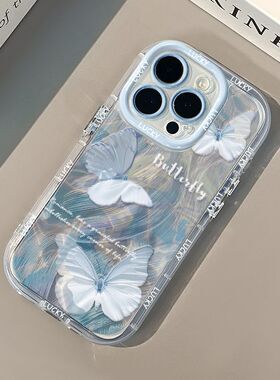 羽纱三只蓝蝴蝶适用苹果15手机壳iPhone14/13新款12/11promax透明xs/xr清新7/8p网红同款14plus防摔se2/3创意