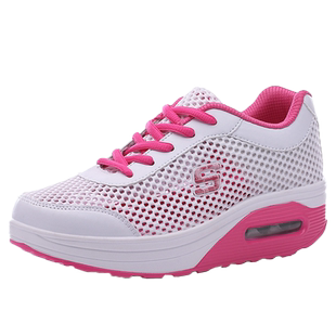 中国梦之队夏季透气网面摇摇鞋女士白色厚底气垫运动鞋广场跳操鞋