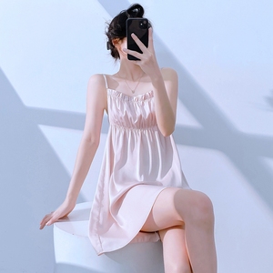 向娜纯欲风吊带睡裙女2024新款带胸垫夏季性感睡衣女冰丝家居服