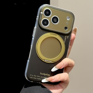 韩道适用苹果18Promax手机壳iphone17pro新款橄榄绿镭射撞色带360旋转支架16简约ins风15精孔全包防摔保护套