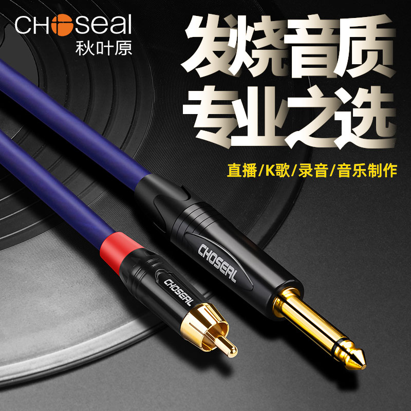 秋叶原发烧级音频线大二芯双6.5转双莲花头RCA转6.35调音台音频线