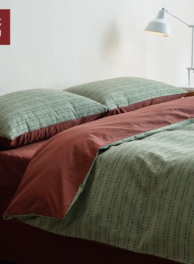 全棉色织提花水洗棉四件套1u00纯棉a类中古复古条纹四季通用三件