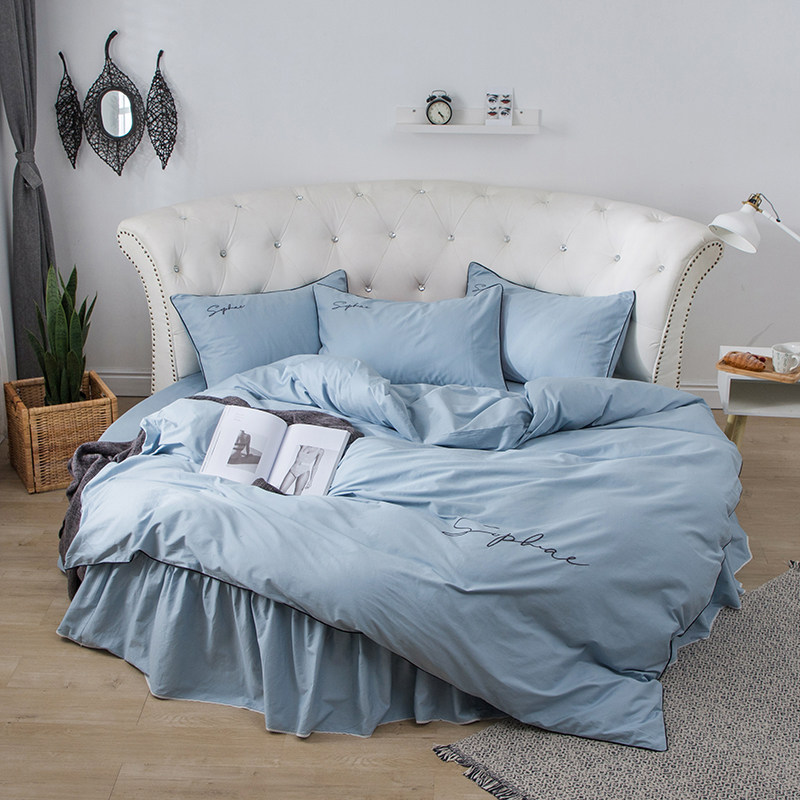 酒店宾馆民宿纯棉圆床四件t套床笠床裙款全棉园的床罩床单被套圆