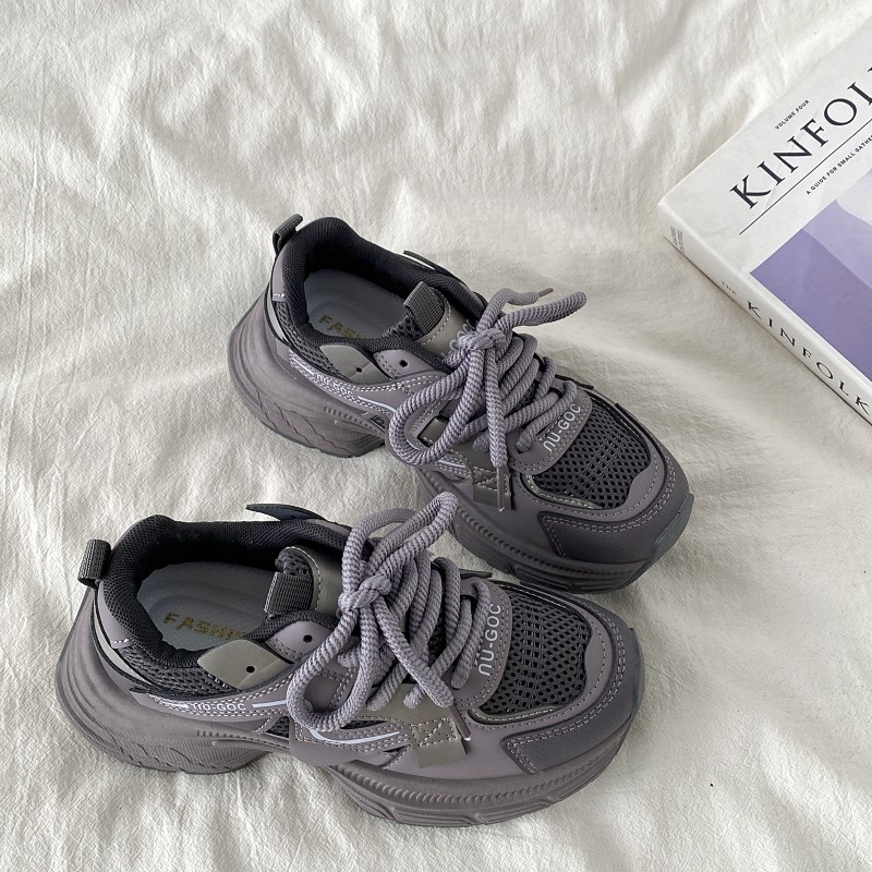 喜叔 小众紫色运动休闲鞋女2025新款春季百搭透气轻便厚底老爹鞋