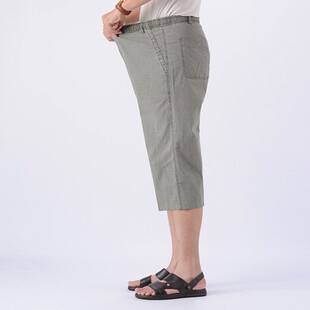 男裤 爷8分裤 中老年纯棉裤 薄老人M松紧腰裤 全棉 宽松夏季 7分亚麻裤