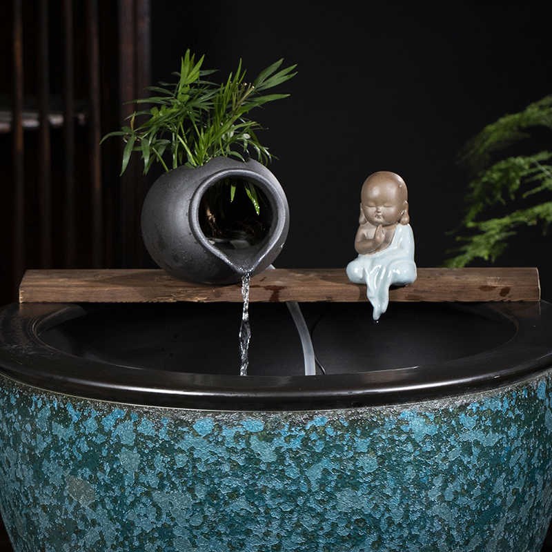 生态鱼缸陶瓷罐开口循环流水配件庭院花园造景装T饰品摆件过滤大